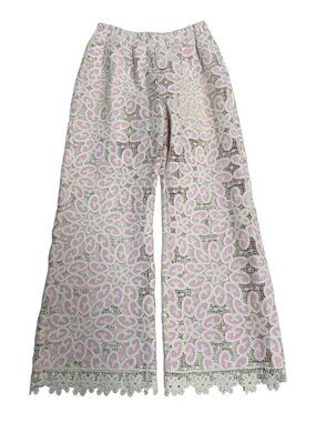 NWT Johnny Was Jade Simone Cropped Lace Pants Pink Ivory XS Boho Wide Leg